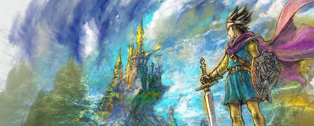 Dragon Quest III HD-2D Remake key art with pixel-style heroes in a 3D-lit world