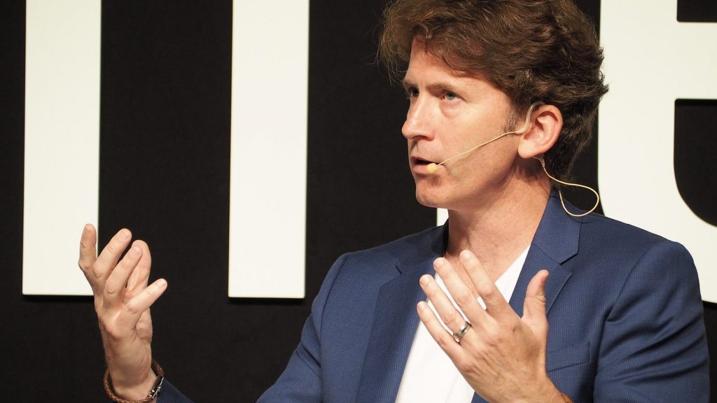 Bethesda's Todd Howard speaking on stage at Gamelab 2018