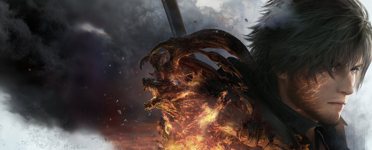 Final Fantasy XVI key art showing Clive Rosfield and a summoned Eikon