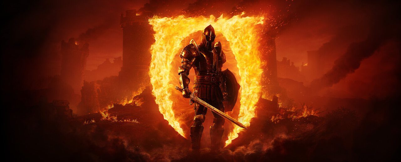 Oblivion Remastered key art of a hero before an Oblivion gate