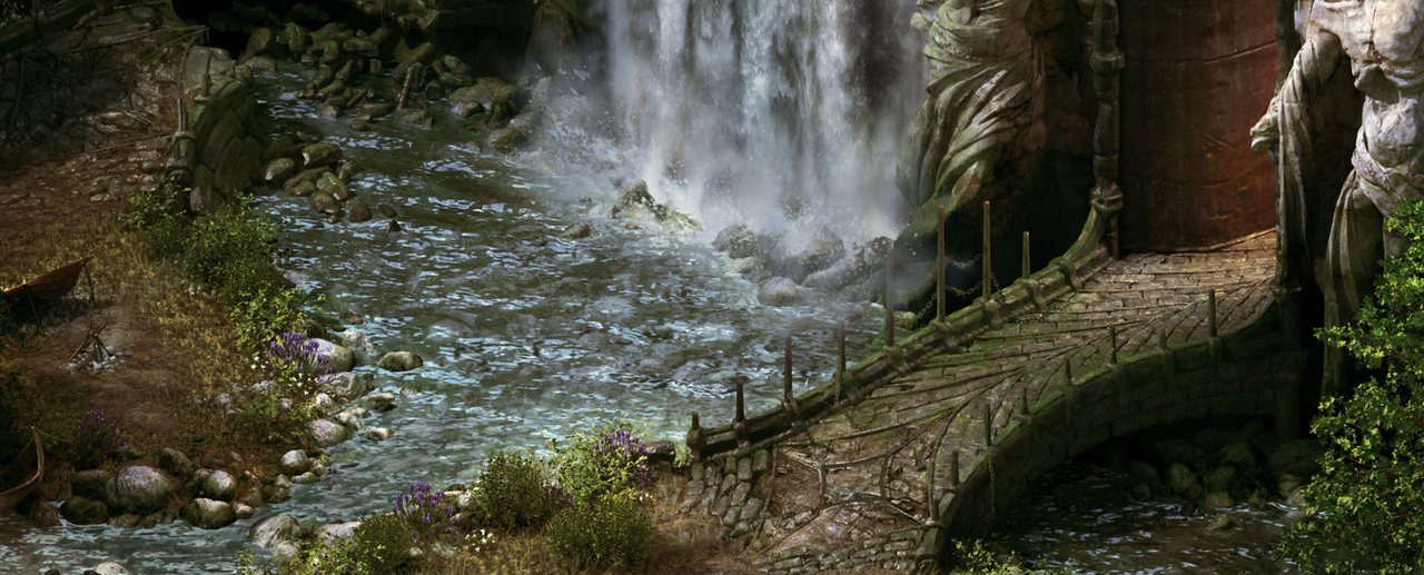 Pillars of Eternity key art with an adventuring party in an isometric fantasy world